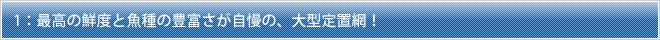 1：最高の鮮度と魚種の豊富さが自慢の、大型定置網！